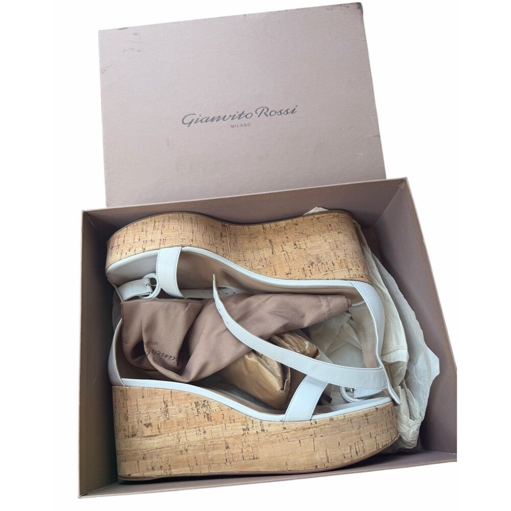 Gianvito Rossi Portofino White Leather espadrille wedges Woven Sandal 42 Italy